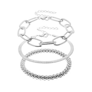 Bransoletki damskie potrójne zestaw srebrny komplet