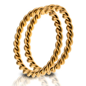Pierścionek pozłacana stal podwójny przeplatany
