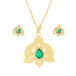 Komplet biżuterii naszyjnik i kolczyki kwiaty pozłacana stal