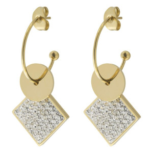 Kolczyki pozłacane koła romby cyrkonie stal 316l