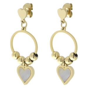 Kolczyki pozłacane wiszące serca perłowe stal 316l