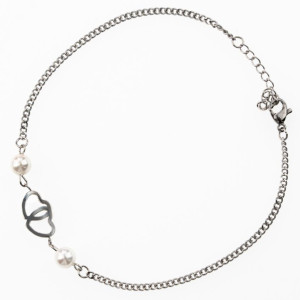 Bransoletka na nogę kostkę serca perełki regulowana