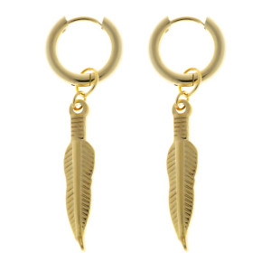 Kolczyki wiszące piórka pozłacane stal chirurgiczna