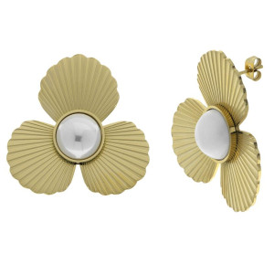 Kolczyki pozłacane kwiaty perła sztyfty stal 316l