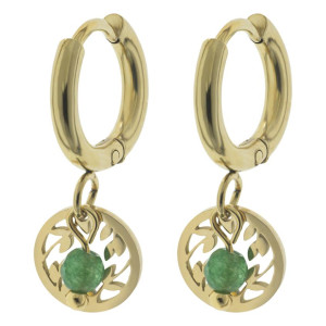 Kolczyki pozłacane kółka koraliki zielone stal 316l
