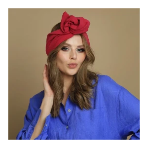 Muślinowa szeroka opaska turban amarantowa.