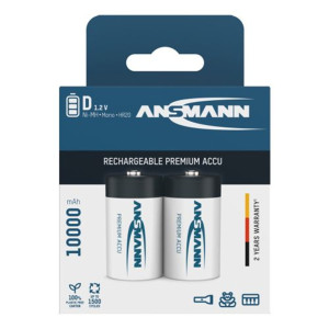 Ansmann Rechargeable D Batteries NiMH 10,000mAh Pack of 2