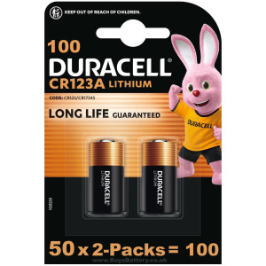 Duracell DL123 CR123A 3V Lithium Batteries   100-Pack