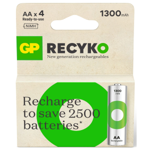 GP Batteries GP Recyko Rechargeable AA Batteries NiMH 1300mAh 4-Pack