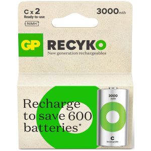GP Batteries GP Recyko+ Rechargeable C Batteries 3000mAh 2-Pack LR14