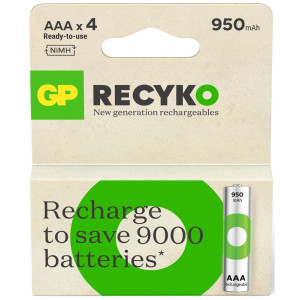 GP Batteries GP Recyko Rechargeable AAA Batteries NiMH 950mAh 4-Pack