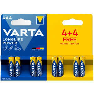 Varta Longlife Power Alkaline AAA Batteries LR03 4+4 Free 8-Pack