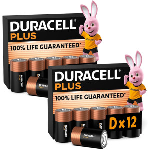 Duracell Plus D Batteries Bulk Alkaline MN1300 12-Pack