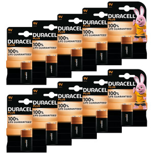 Duracell Plus 9V Alkaline Batteries 6LR61 - Pack of 10