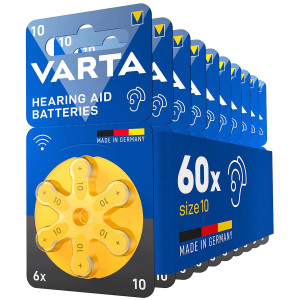 Varta Hearing Aid Batteries Size 10 Yellow   60-Pack