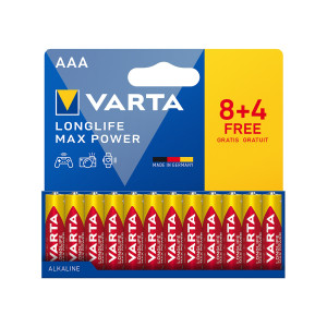 Varta Longlife Max Power AAA Batteries LR03 8+4 Free 12-Pack