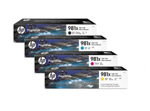 Tinten-Set 981x (Cyan, Magenta, Yellow, Schwarz) für PageWide 556 / 586, 1x 11.000 und 3x 10.000 Seiten - HP Power Partner