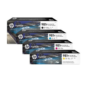 Tintenset 981y (Cyan, Magenta, Yellow, Schwarz) für PageWide 556 / 586, 1x 20.000 und 3x 16.000 Seiten - HP Power Partner