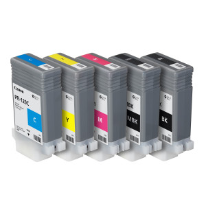 Tinten-Set PFI-120 / PFI-121 (BK/MBK/C/M/Y) für TM-255 / TM-350 / TM-355, 5x 130ml - Canon Gold Partner