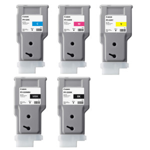 Tinten-Set PFI-320 (BK/MBK/C/M/Y) für TM-200 TM-205 TM-300 TM-305, 5x 300ml - Canon Gold Partner