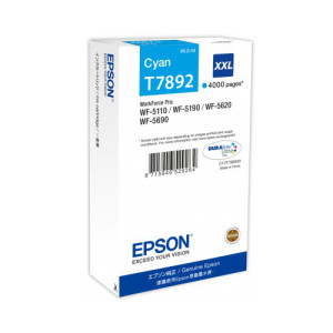 Tinte T7892 Cyan XXL für WF-5110 WF-5190 WF-5620 WF-5690, 34,2 ml, 4.000 Seiten - Epson Partner
