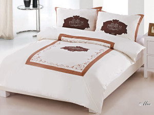 Pościel haftowana Mia 140x200 - Brązowy / Beżowy