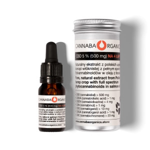 Olejek CBD 5% NA 4 ŁAPY z olejem z łososia w buteleczce 10 ml z puszką aluminiową