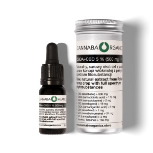 Olejek CBDA + CBD 5% surowy z chlorofilem w buteleczce 10 ml z puszką aluminiową