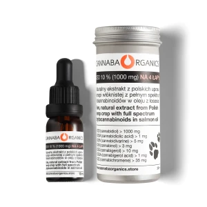Olejek CBD 10% NA 4 ŁAPY z olejem z łososia w buteleczce 10 ml z puszką aluminiową