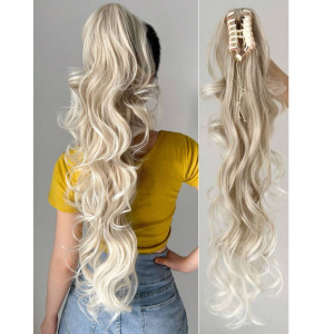 Kucyk na klamrze fale Ombre jasny blond na najjaśniejszy blond