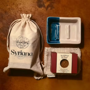 Syriana Saponetta Aleppo 20% + sacchetto Sisal +portasapone ceramica