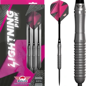 Dartpilar | Bull’s Lightning Pink 80% Tungsten - 26 gram | Bulls | Raka barrel, Ringgrepp, Hållbara och smala | Dartspelsutrustning, Tävling, Nybörjar