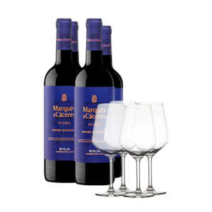 Pack Marqués de Cáceres Reserva (x4) con 4 Copas Weinflaschen mit Gläsern 2020 - Weinflaschen mit Gläsern