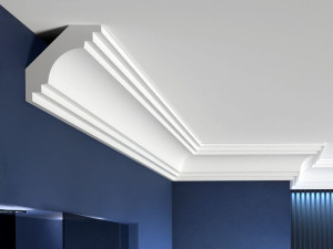 Listwa sufitowa styropianowa LP3 - nowoczesna listwa sufitowa Decor System / 12 x 12 x 200 cm / schodkowy wzór / odporna na wilgoć / montaż na klej