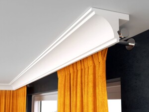 Maskownica karnisza LKO2, do karnisza drążkowego i szynowego, z miejscem na LED, wzór z minimalistycznym żłobieniem, odporność na wilgoć, 12x17 cm