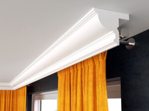 Listwa do osłony szyny karniszowej sufitowej LKO10 – nowoczesna maskownica karnisza z LED Decor System, odporna na wilgoć, montaż na klej, 13,5x16 cm