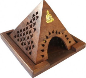 Porte encens pyramide bois pour cône motif bouddha