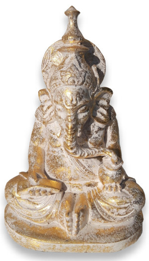 Ganesh assis blanc et doré 20 cm