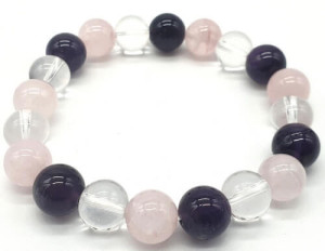 Bracelet Améthyste, Cristal, Quartz Rose perles 10mm