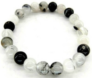 Bracelet Quartz et Tourmaline Perles 8mm