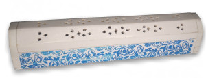 Porte encens grande boite blanche sérigraphiée bleu