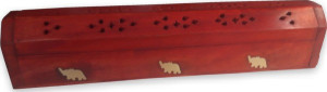 Porte encens grande boite rouge motifs éléphants en laiton
