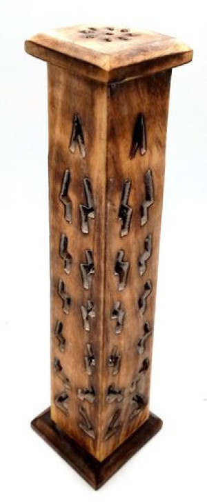 Porte encens grande tour antique motifs éclairs blanchis