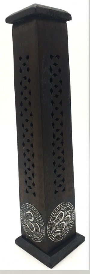 Porte encens grande tour noire motifs Om