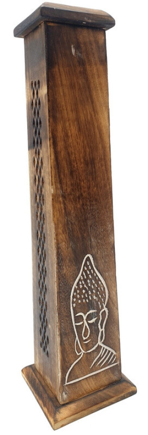 Porte encens grande tour motifs bouddha blanchi