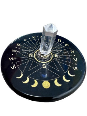 Plaque onyx noir pentacle avec cristal de roche