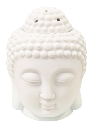Brûle huile en céramique blanche tête de bouddha 14 cm