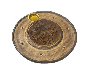Porte encens motif dragon rond en bois diamètre 10 cm