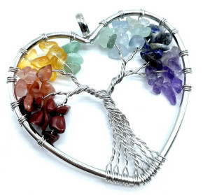 Pendentif coeur arbre de vie 7 chakras - 5 cm