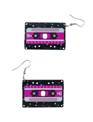 Ohrringe Kassette schwarz/pink